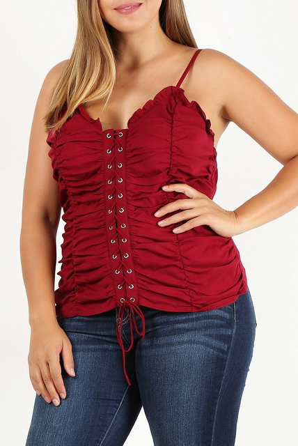 Plus Size Lace Up Corset Top Burgundy Photo 1