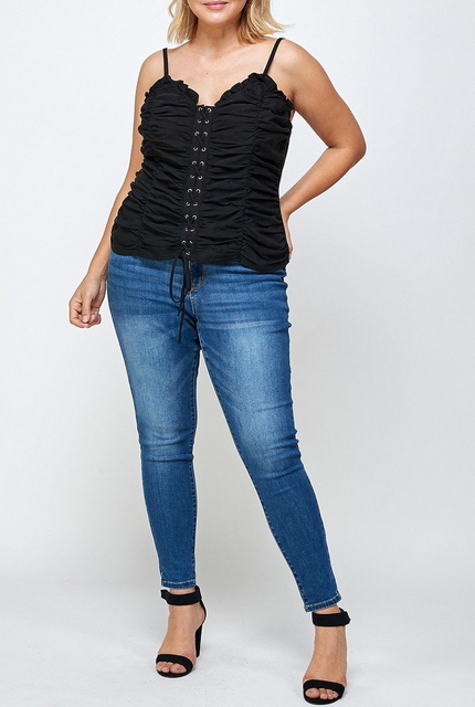 Plus Size Lace Up Corset Top Black Photo 1