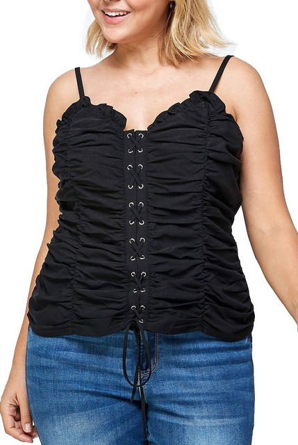 Plus Size Lace Up Corset Top Black Photo 1