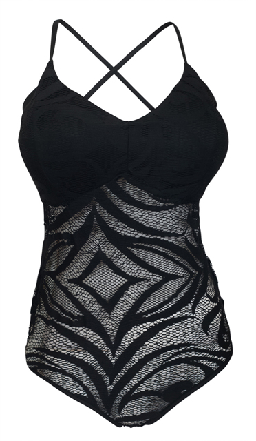 Plus Size Racerback Lace Bodysuit Black Photo 1