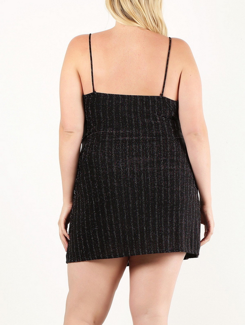 Plus size Glitter V-Neck Mini Romper Dress Black Photo 2