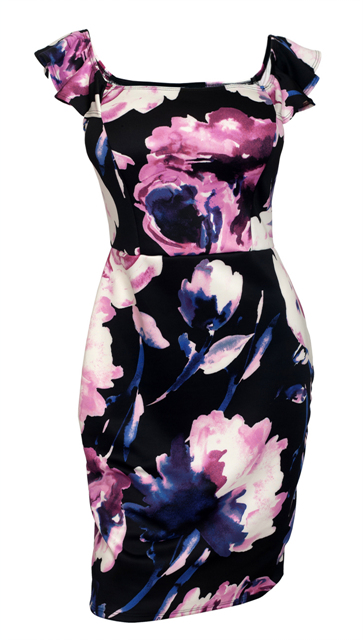 Plus Size Off The Shoulder Floral Dress Black Photo 1