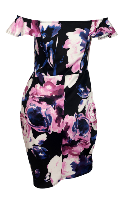 Plus Size Off The Shoulder Floral Dress Black Photo 2