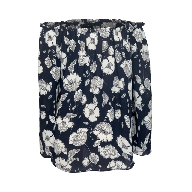 Women's Smocked Off The Shoulder Tunic Top Navy Floral Photo 1