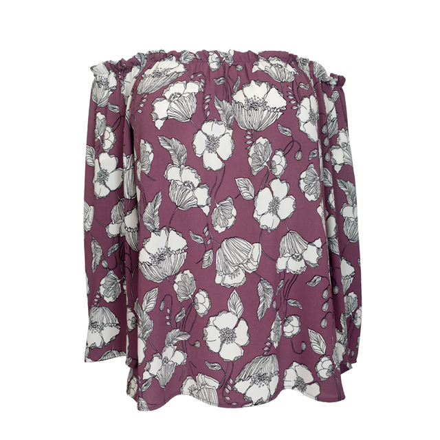 Women's Smocked Off The Shoulder Tunic Top Mauve Floral Photo 1