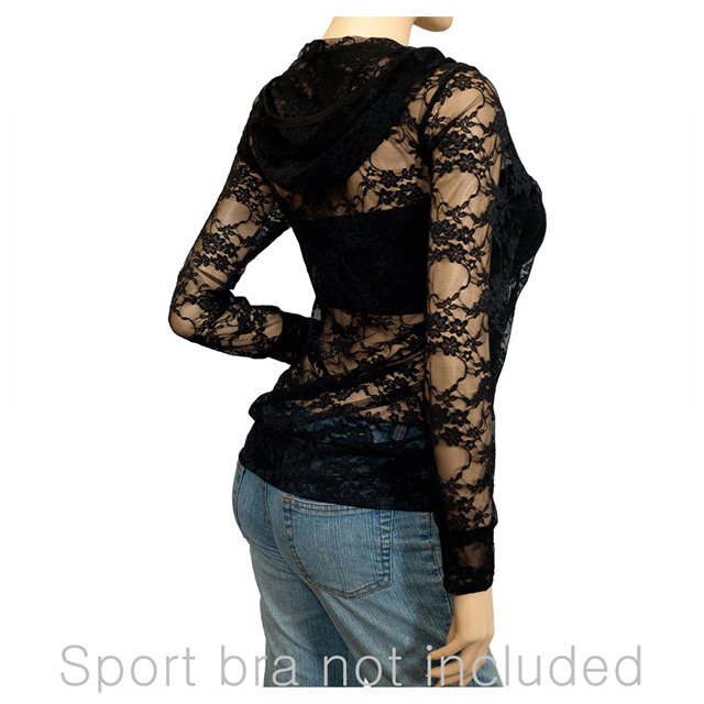 Jr Plus Size Lace Zipper Front Hoodie Top Black Photo 2