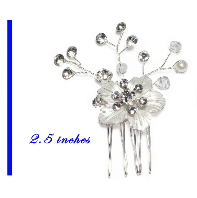 eVogues Bridal Prom Flower Side Hair Comb Accessory Rhinestone Headpiece Silver Photo 6