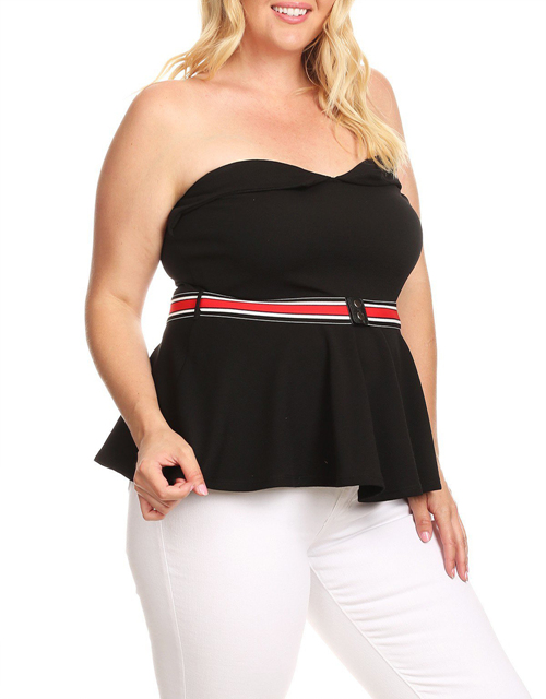 Plus Size Strapless Peplum Sweetheart Top Black 18918 Photo 3
