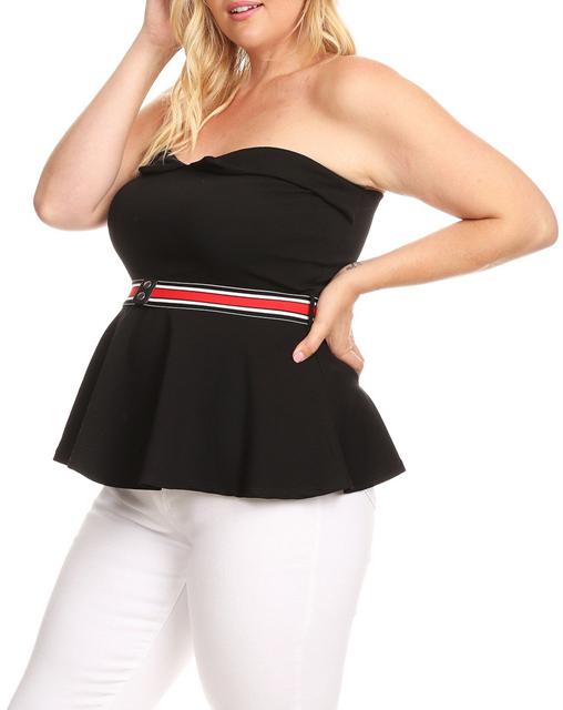 Plus Size Strapless Peplum Sweetheart Top Black 18918 Photo 4