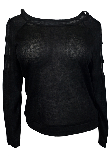 Plus size Cutout Long Sleeve Knit Top Black Photo 1