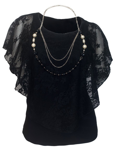 Plus Size Layered Poncho Top Floral Lace Black 18927 Photo 1