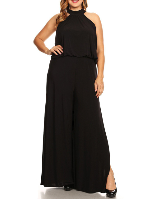 Plus Size Maxi Length Halter Jumpsuit Black Photo 1
