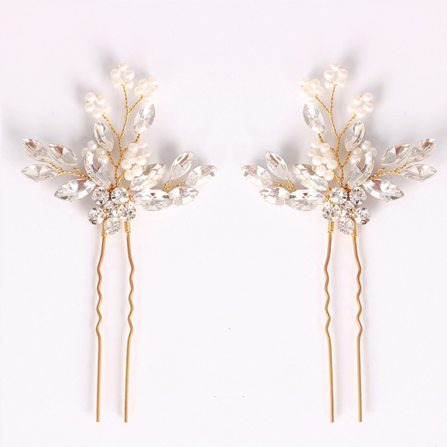 Bridal Prom Flower Hair Side Comb Accessory Rhinestone Headpiece Gold 181142 Photo 1