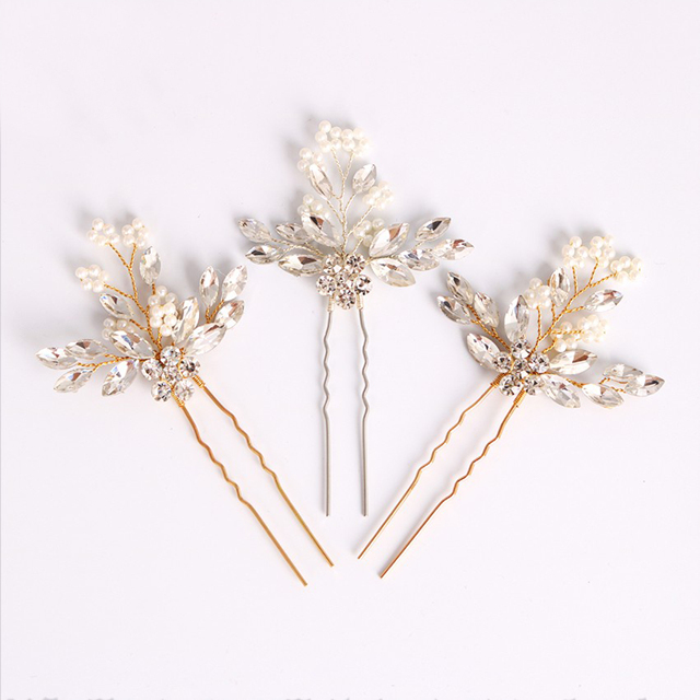 Bridal Prom Flower Hair Side Comb Accessory Rhinestone Headpiece Gold 181142 Photo 3