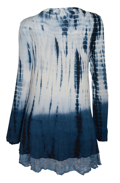 Plus Size Long Sleeve Tie Dye Tunic Top Blue Photo 2