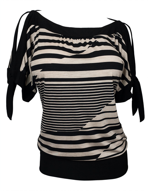 Plus size Off Shoulder Stripe Print Top Brown 2 Photo 1