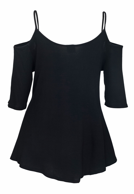Plus Size Spaghetti Strap Off Shoulder Blouse Black Photo 2