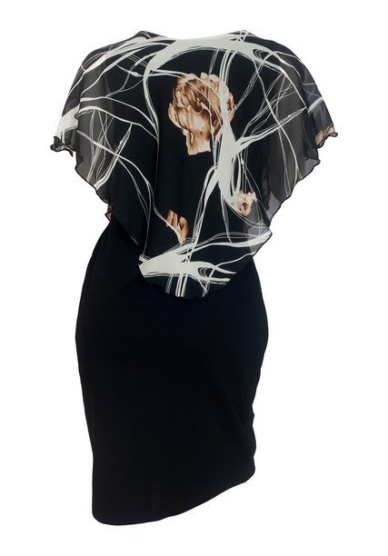 Plus Size Layered Poncho Dress Floral Print Black 181019 Photo 2
