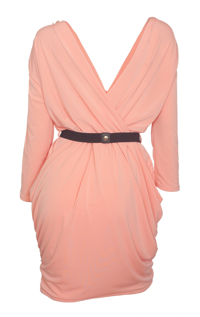 Plus size Deep V-Neck Wrap Bodice Long Sleeve Dress Peach Photo 2