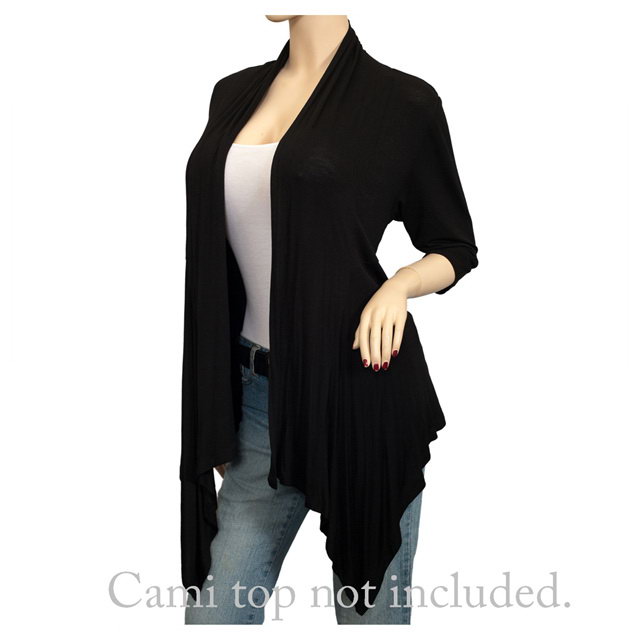 Plus Size Longline Drape Front Cardigan Black Photo 2