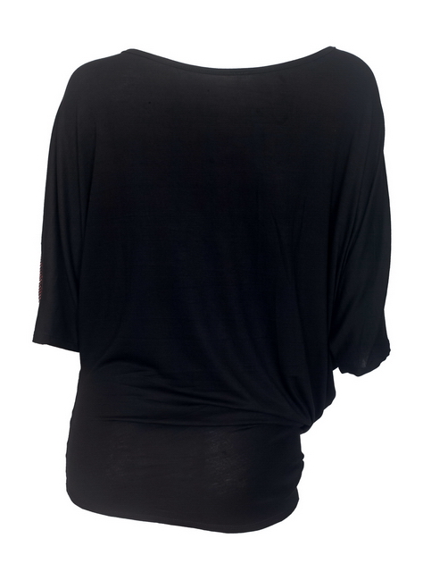 Plus size Sequin Detail Diagonal Hem Scoop Neck Top Red 191027 Photo 2