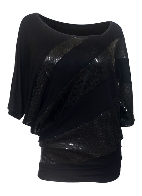 Plus size Sequin Detail Diagonal Hem Scoop Neck Top Black 191027 Photo 1