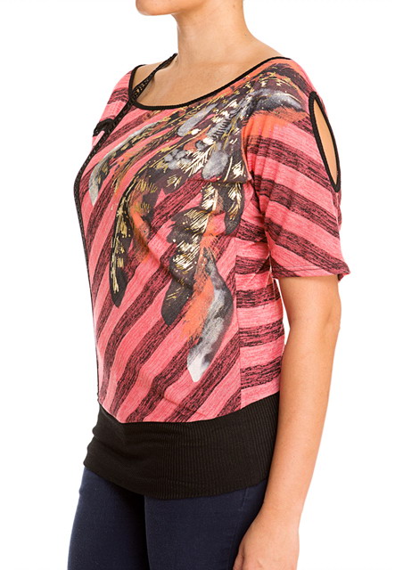 Plus Size Designer Print Off Shoulder Top Coral Photo 2