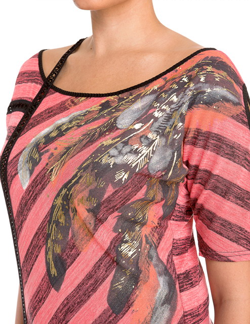 Plus Size Designer Print Off Shoulder Top Coral Photo 5