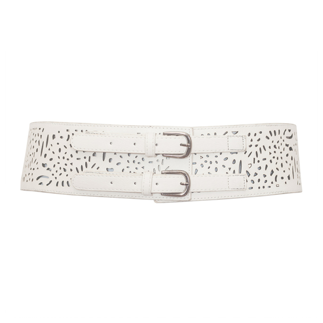 Plus Size Vintage Faux Leather Wide Elastic Belt White Photo 1