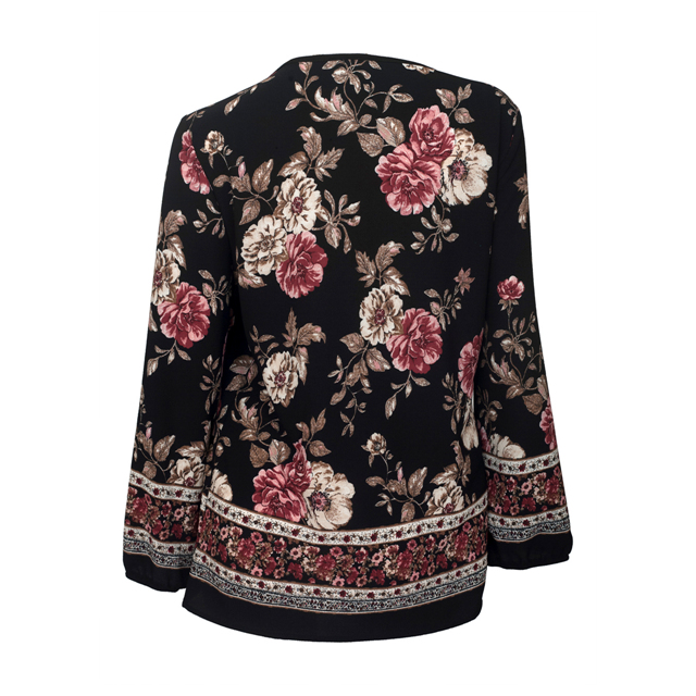 Plus Size Long Sleeve Top Black Floral Print Photo 2