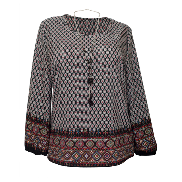 Plus Size Long Sleeve Top Black Abstract Print Photo 1