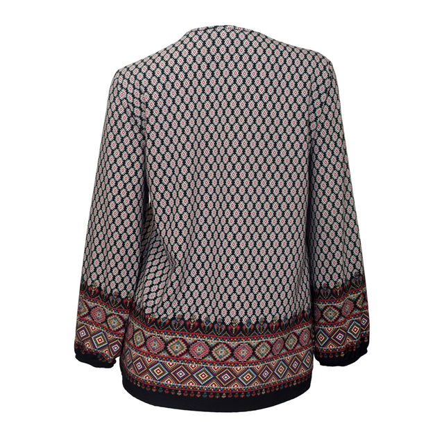 Plus Size Long Sleeve Top Black Abstract Print Photo 2