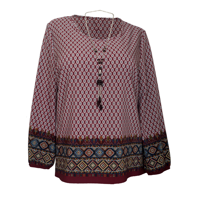 Plus Size Long Sleeve Top Red Abstract Print Photo 1