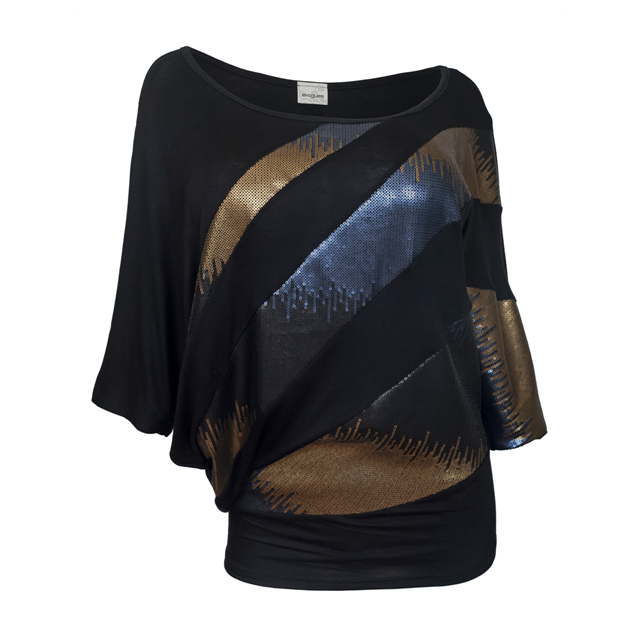 Plus Size Sequin Detail Diagonal Hem Scoop Neck Top Black 161110 Photo 1