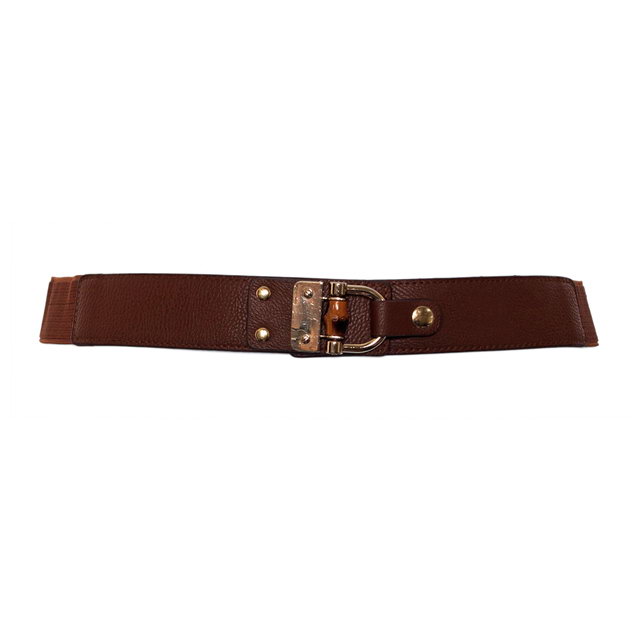 Plus Size Golden Metal Buckle Skinny Elastic Belt Brown Photo 1