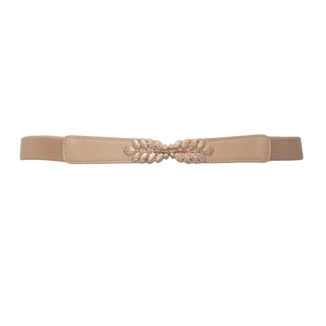 Plus size Leaf Interlocking Buckle Elastic Belt Khaki Photo 1