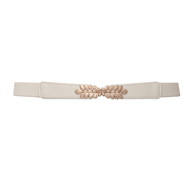Plus size Leaf Interlocking Buckle Elastic Belt Off White Photo 1