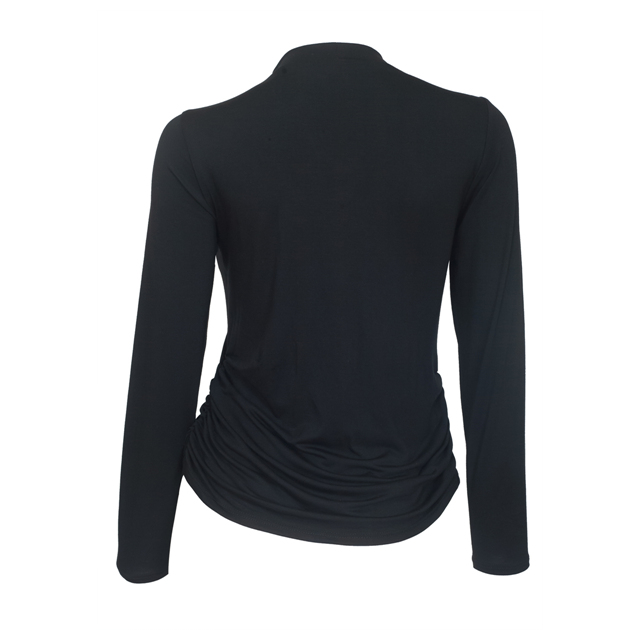 Women's Mock Neck Lace Up Long Sleeve Top Black Photo 3