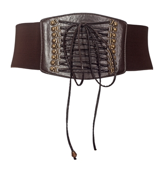 Plus size Faux Leather Corset Look Elastic Belt Brown