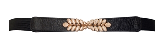 Plus size Leaf Interlocking Buckle Elastic Belt Black