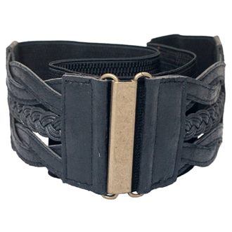 Braided Elastic Leatherette Fashion Belt Black