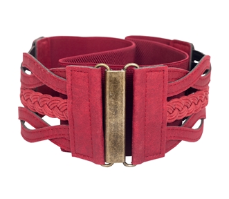 Women's Braided Elastic Leatherette Fashion Belt Wine