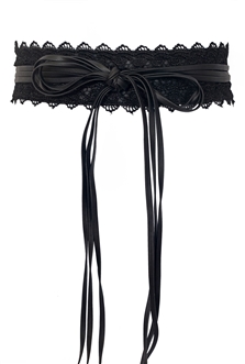 Plus size Faux Leather Obi Waistband Sash Belt Lace Detail Black