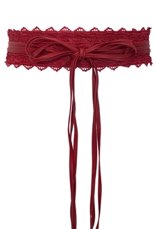 Plus size Faux Leather Obi Waistband Sash Belt Lace Detail Red