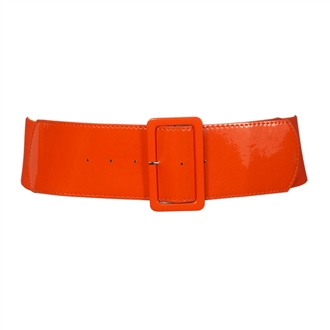 Women's Wide Patent Leather Fashion Belt Orange