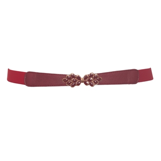 Plus size Flower Buckle Skinny Elastic Belt Red