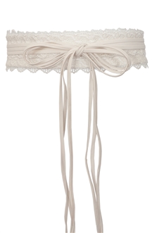 Plus size Faux Leather Obi Waistband Sash Belt Lace Detail Off White