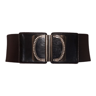 Women's Rhinestone Accented Wide Elastic Belt Dark Brown