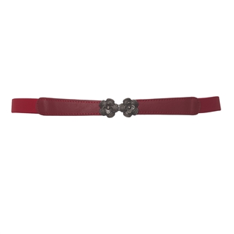 Plus Size Flower Buckle Skinny Stretchy Elastic Belt Red