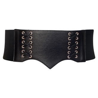 Women's Faux Leather Lace Up Detail Wide Elastic Belt Black